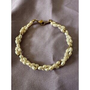 Vintage Avon 7” Bracelet Freshwater Pearls Twisted Two Strand Gold Tone Clasp